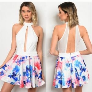 Banjul White and Floral Mini Dress